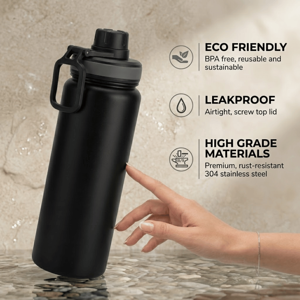 Matte Black Stainless Steel Insulated Water Bottle - Image 2